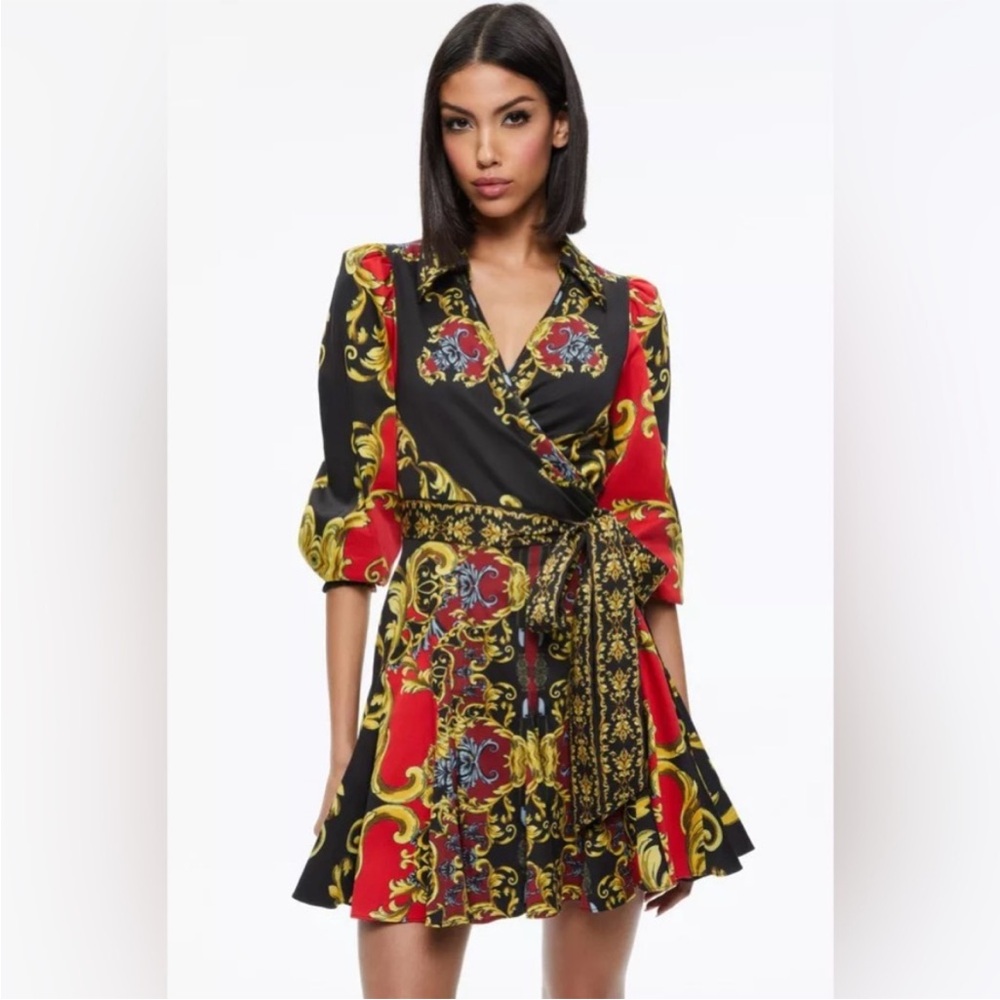 Alice and Olivia Alisa Scarf Print Long Sleeve Dress